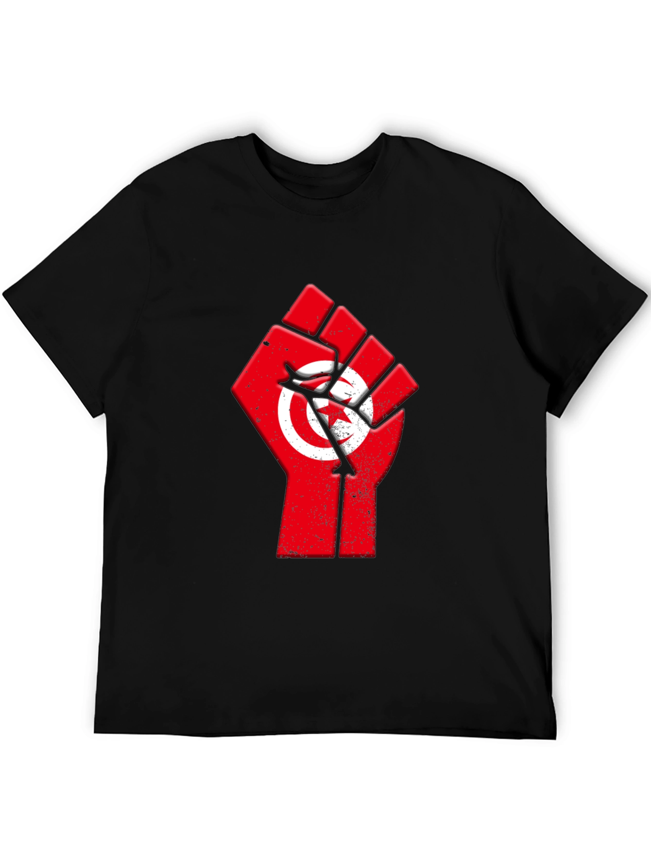 Tunisia Flag Fist T-Shirt - Black Cotton Graphic Tee