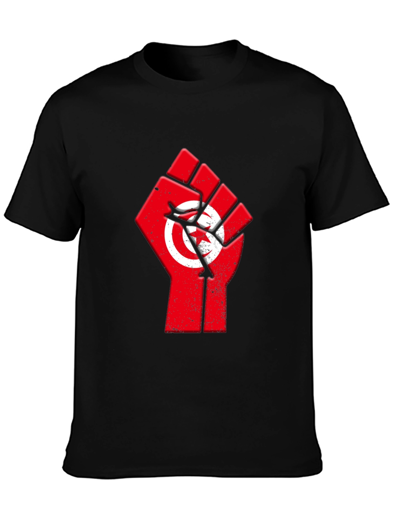 Tunisia Flag Fist T-Shirt - Black Cotton Graphic Tee