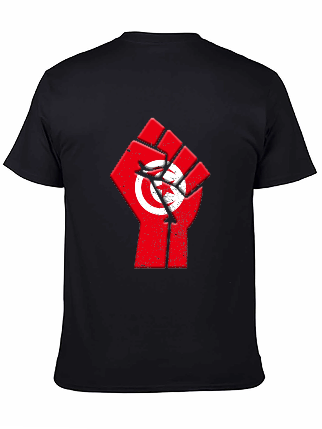 Tunisia Flag Fist T-Shirt - Black Cotton Graphic Tee