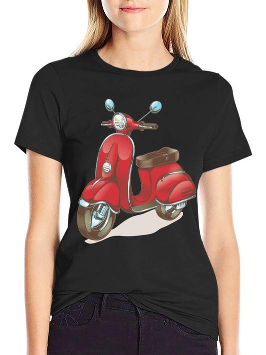 Retro Scooter Graphic Tee - Stylish Black Cotton T-Shirt