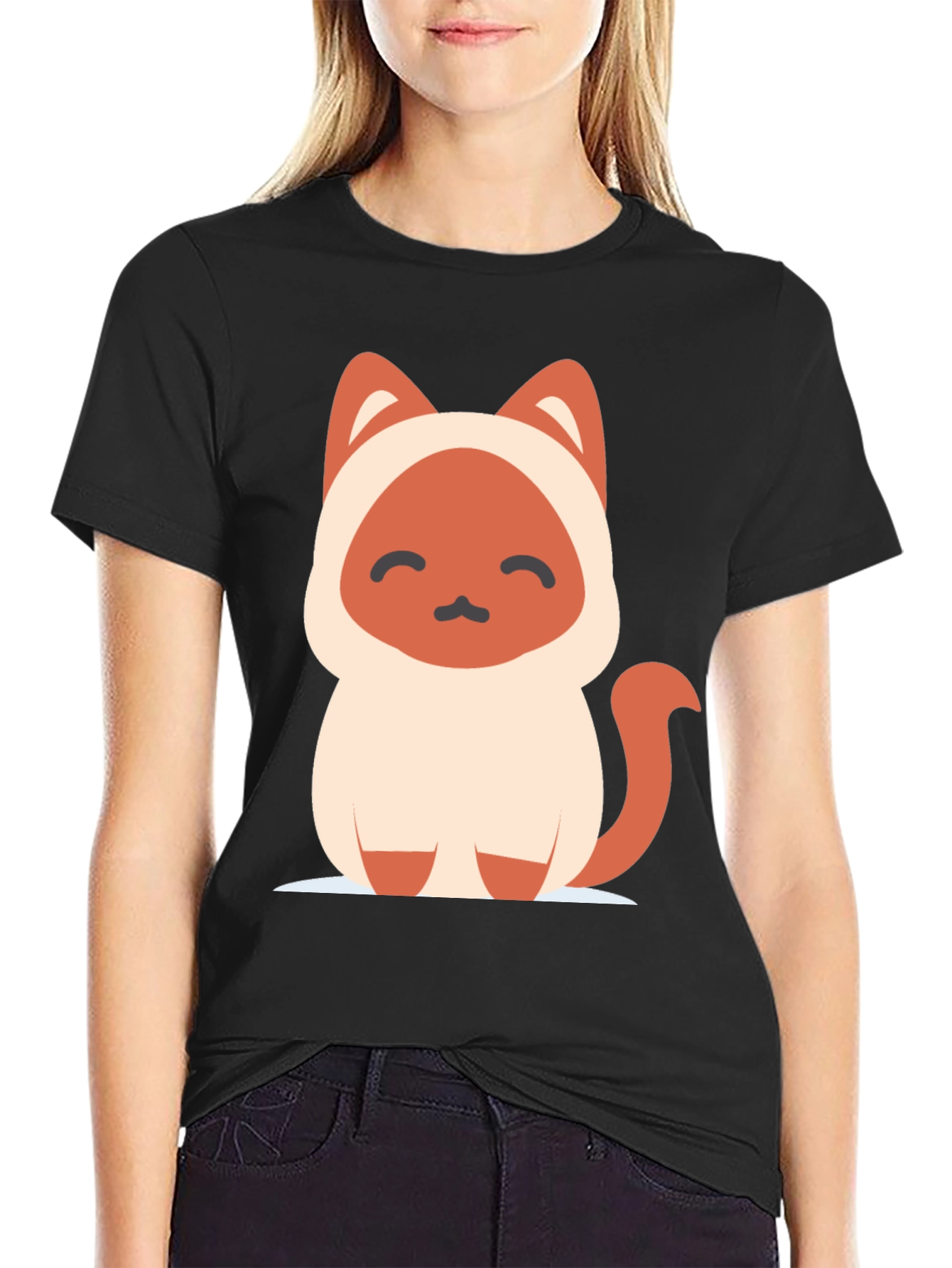 Cute Cartoon Cat Graphic Tee - Unisex Black T-Shirt