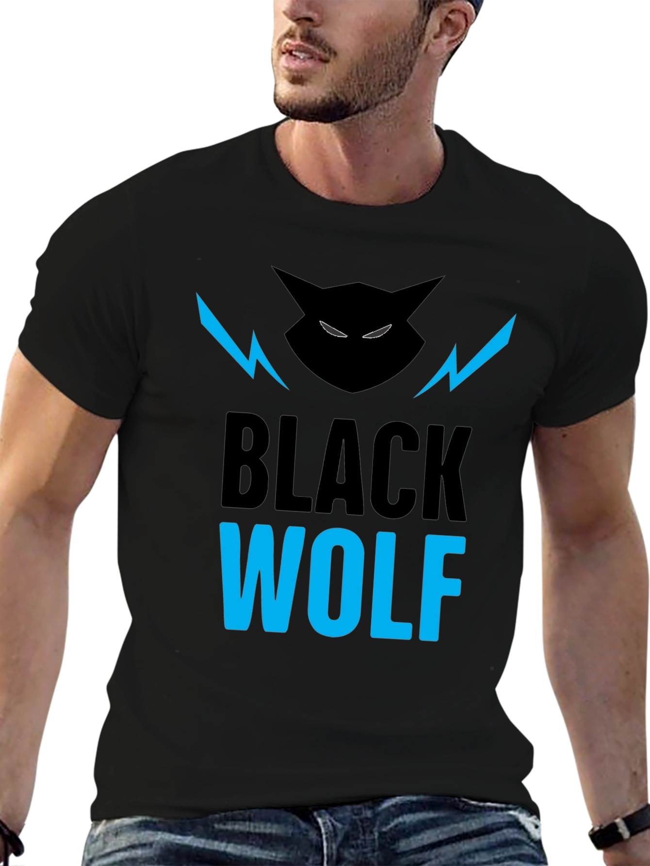 Black Wolf Graphic Tee - Mens Stylish Crew Neck