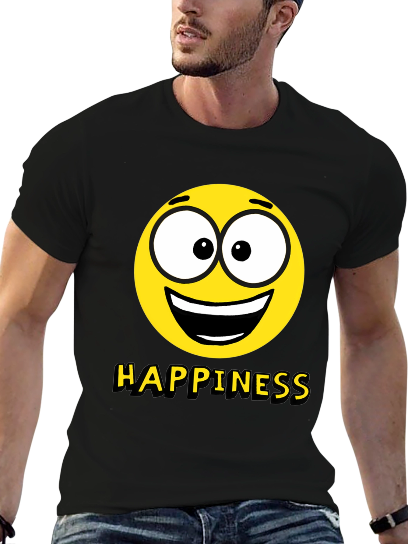 Happiness Emoji Graphic Print T-Shirt - Black