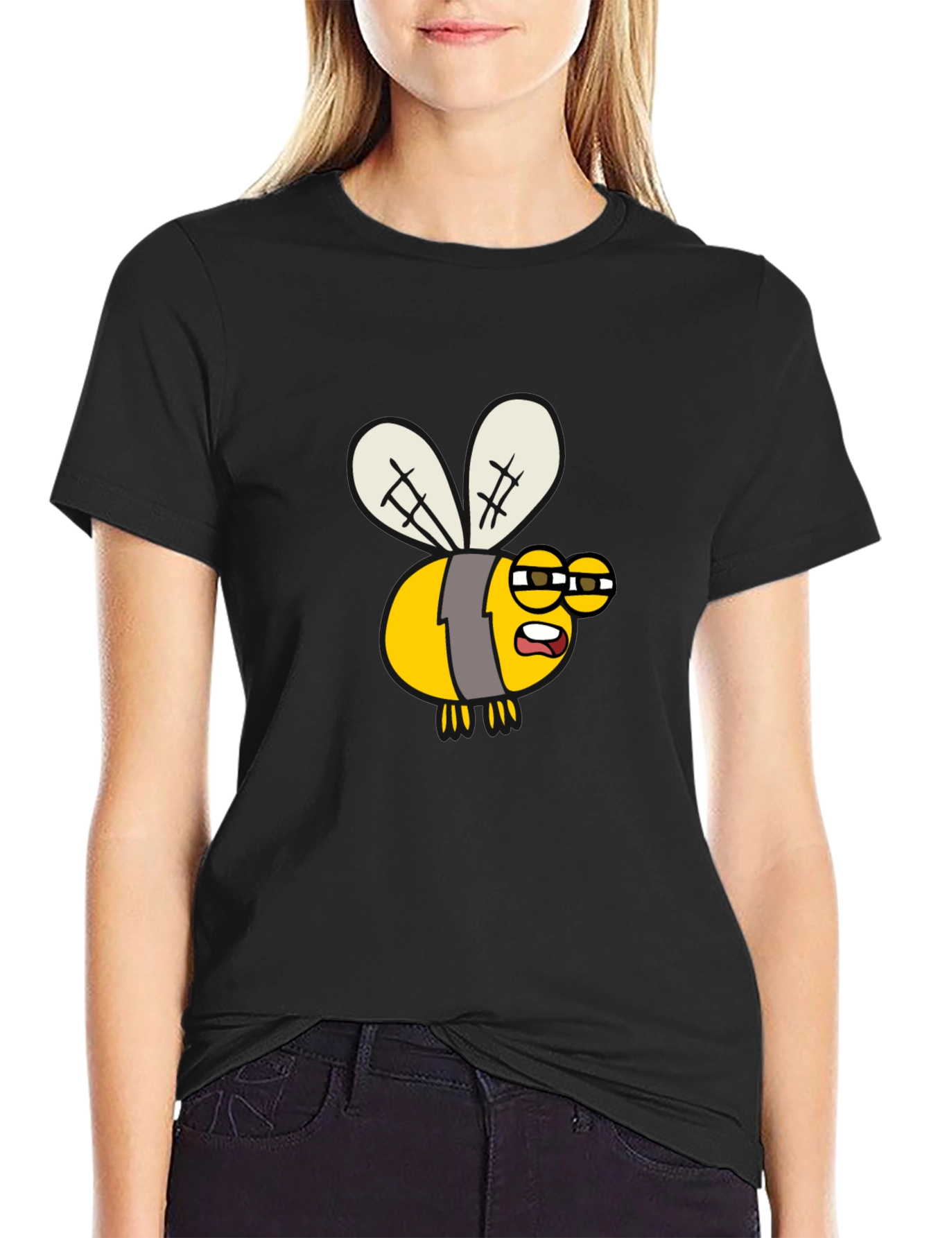 Funny Bee Cartoon Graphic T-Shirt - Soft Cotton Blend