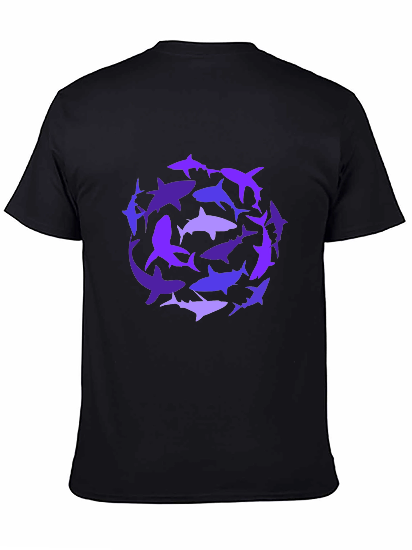 Shark Circle Graphic Tee - Black Cotton Casual Shirt