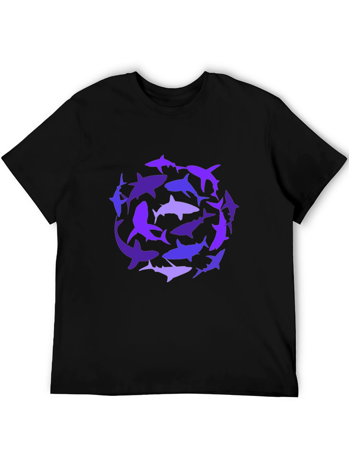 Shark Circle Graphic Tee - Black Cotton Casual Shirt