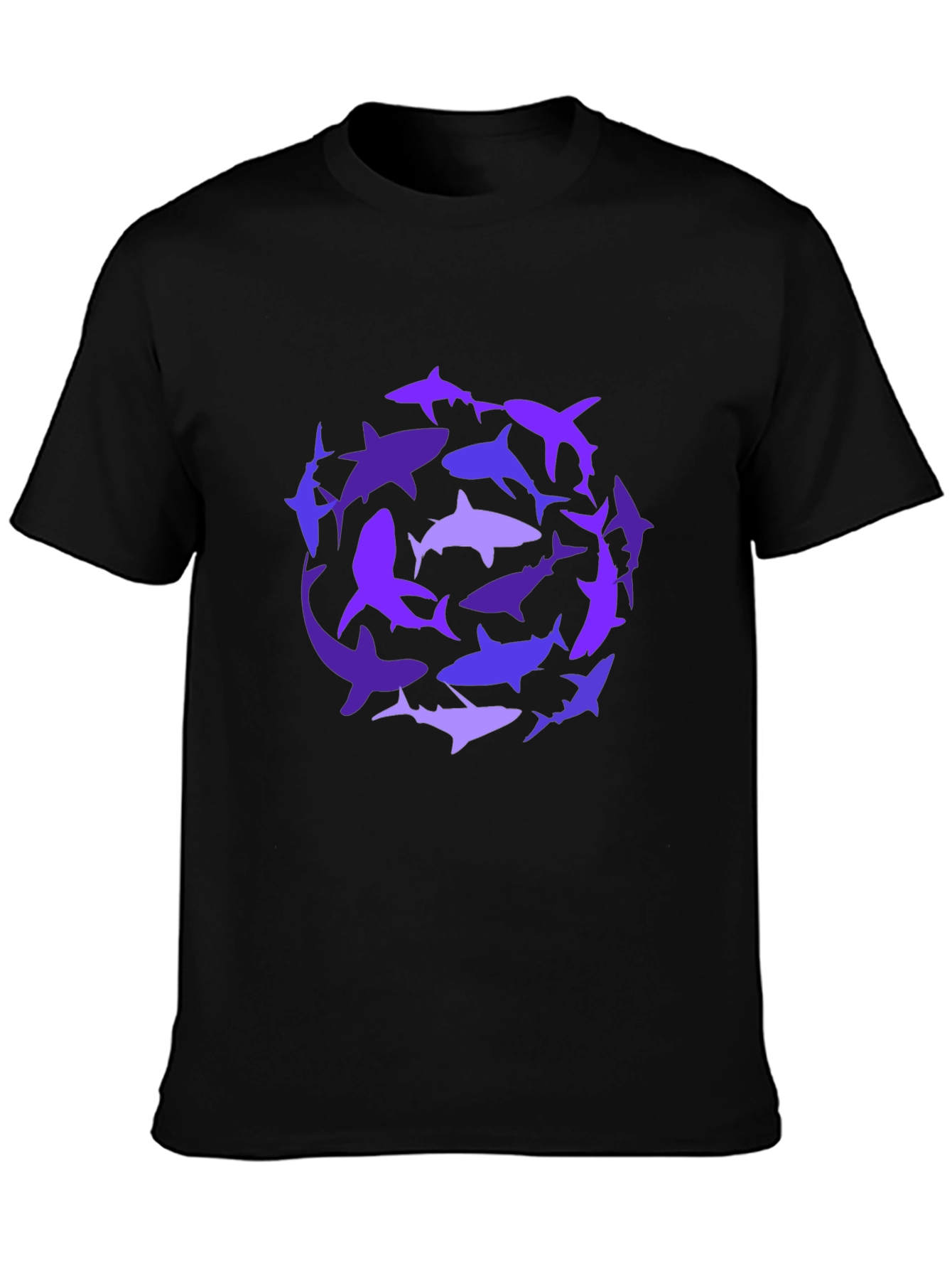 Shark Circle Graphic Tee - Black Cotton Casual Shirt