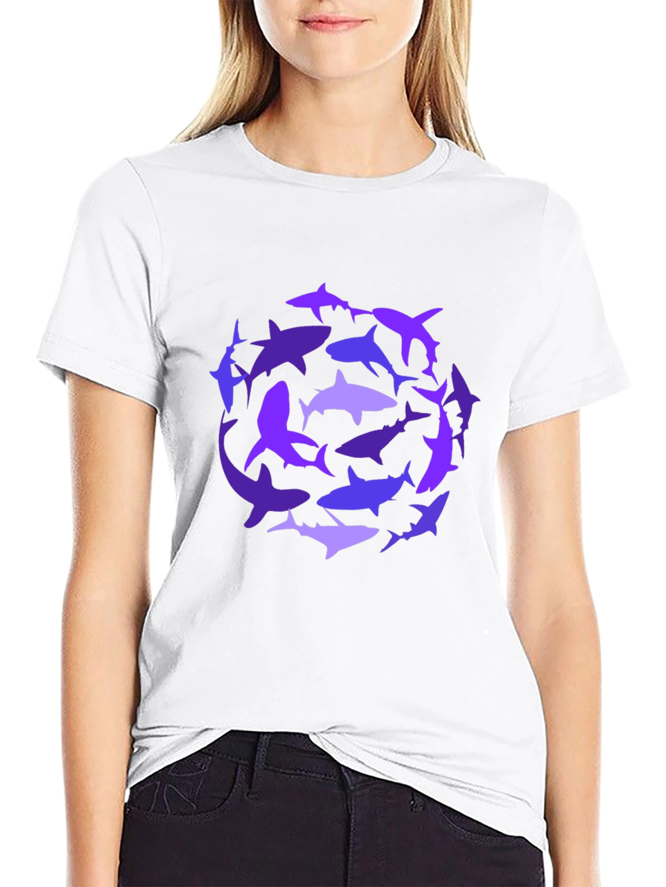 Shark Circle Graphic Tee - Black Cotton Casual Shirt