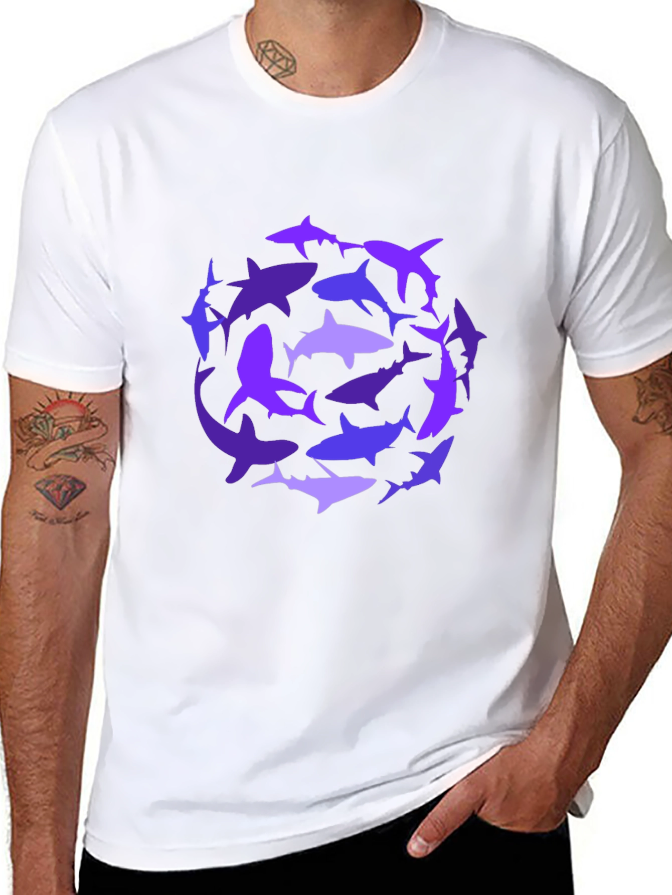 Shark Circle Graphic Tee - Black Cotton Casual Shirt