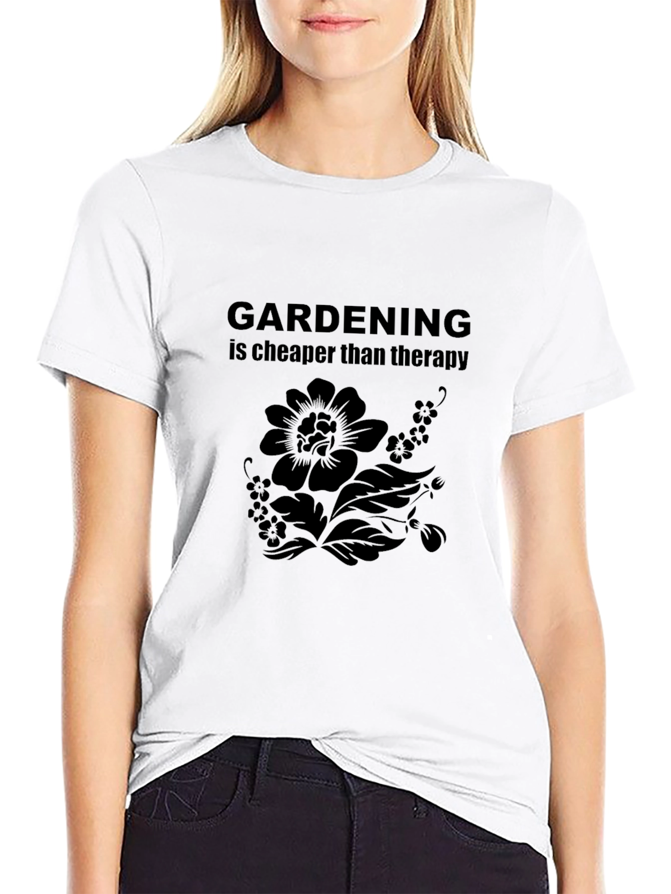 Gardening Cheaper Than Therapy Black Graphic Tee