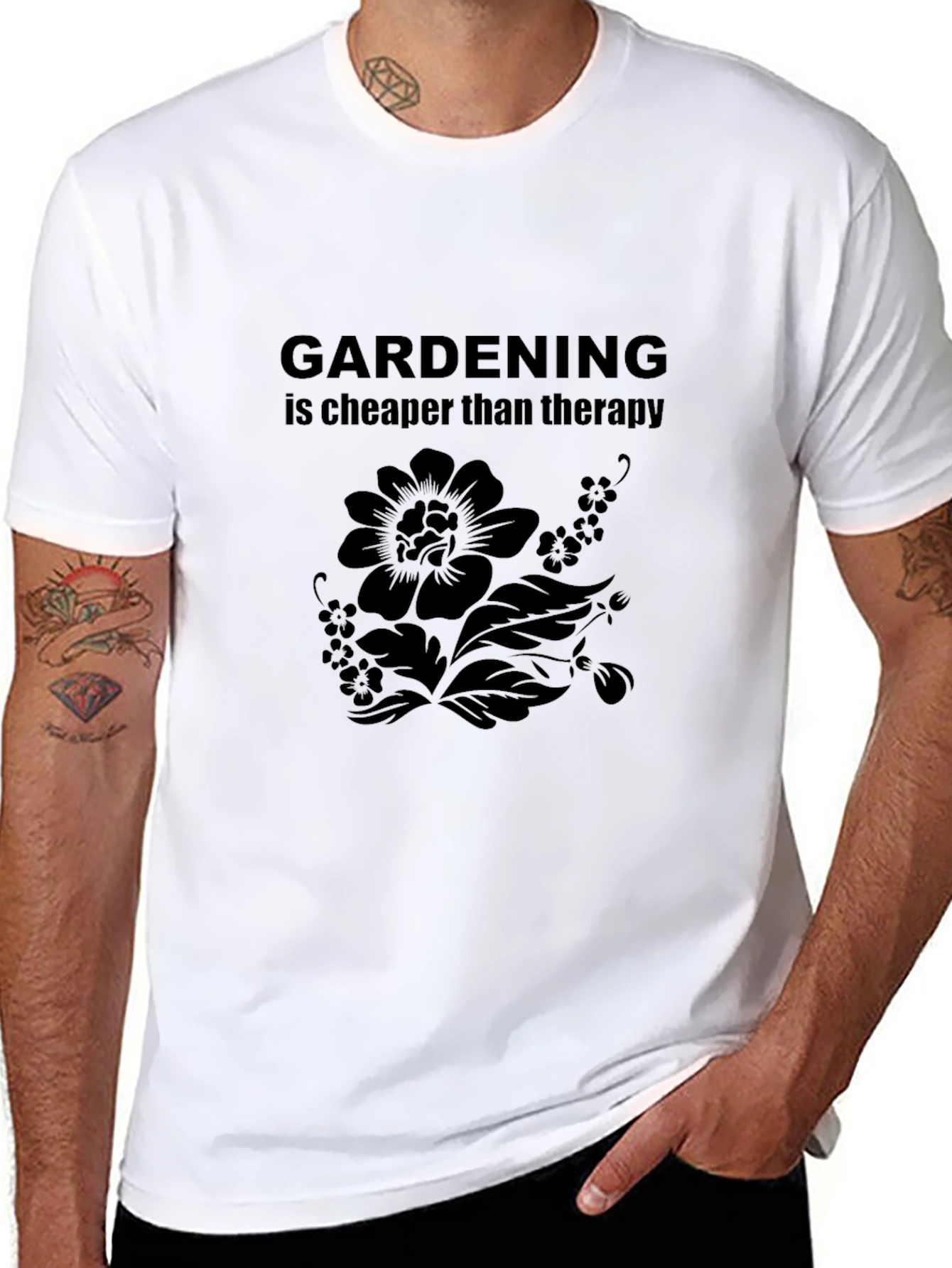 Gardening Cheaper Than Therapy Black Graphic Tee