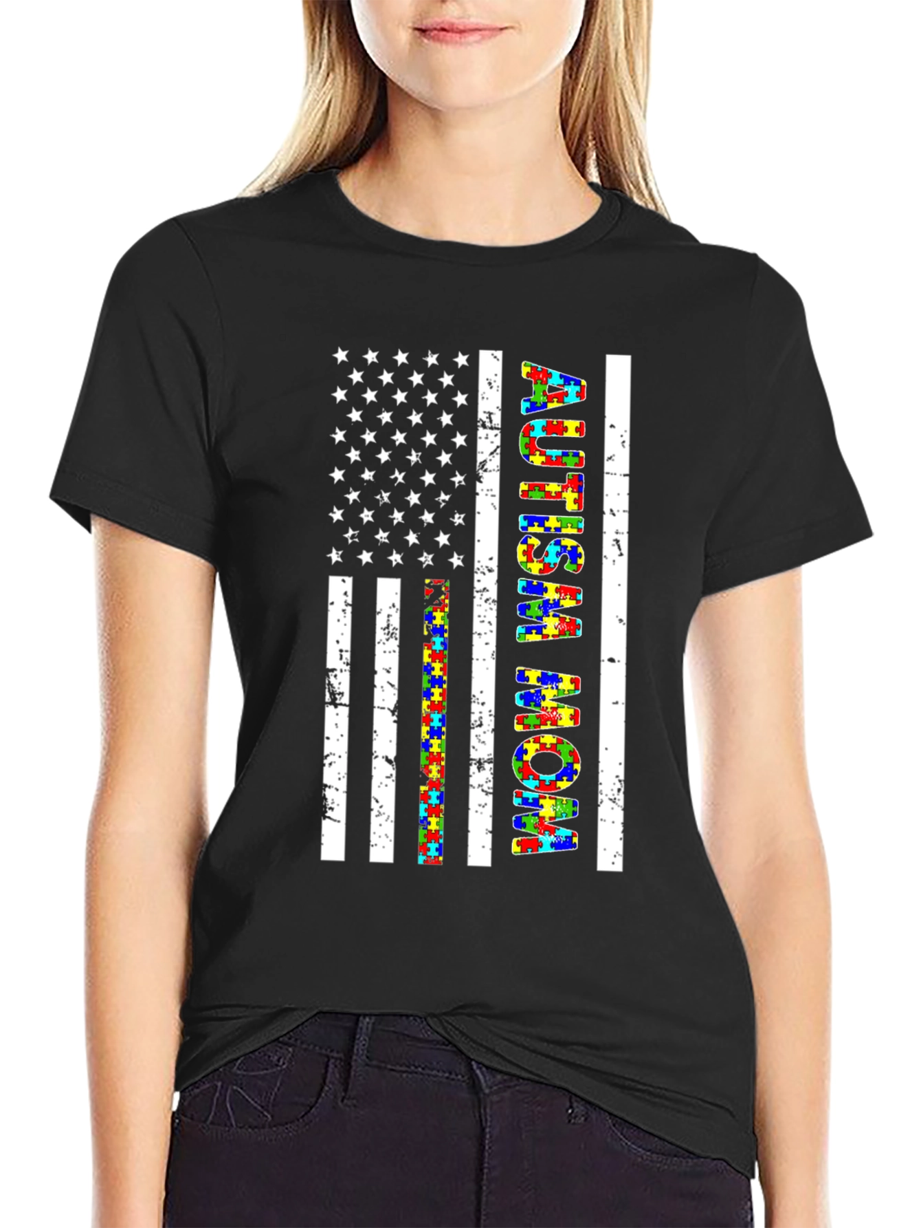 Autism Mom American Flag T-Shirt
