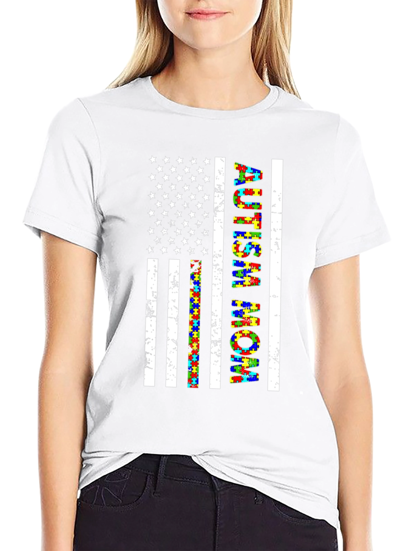 Autism Mom American Flag T-Shirt