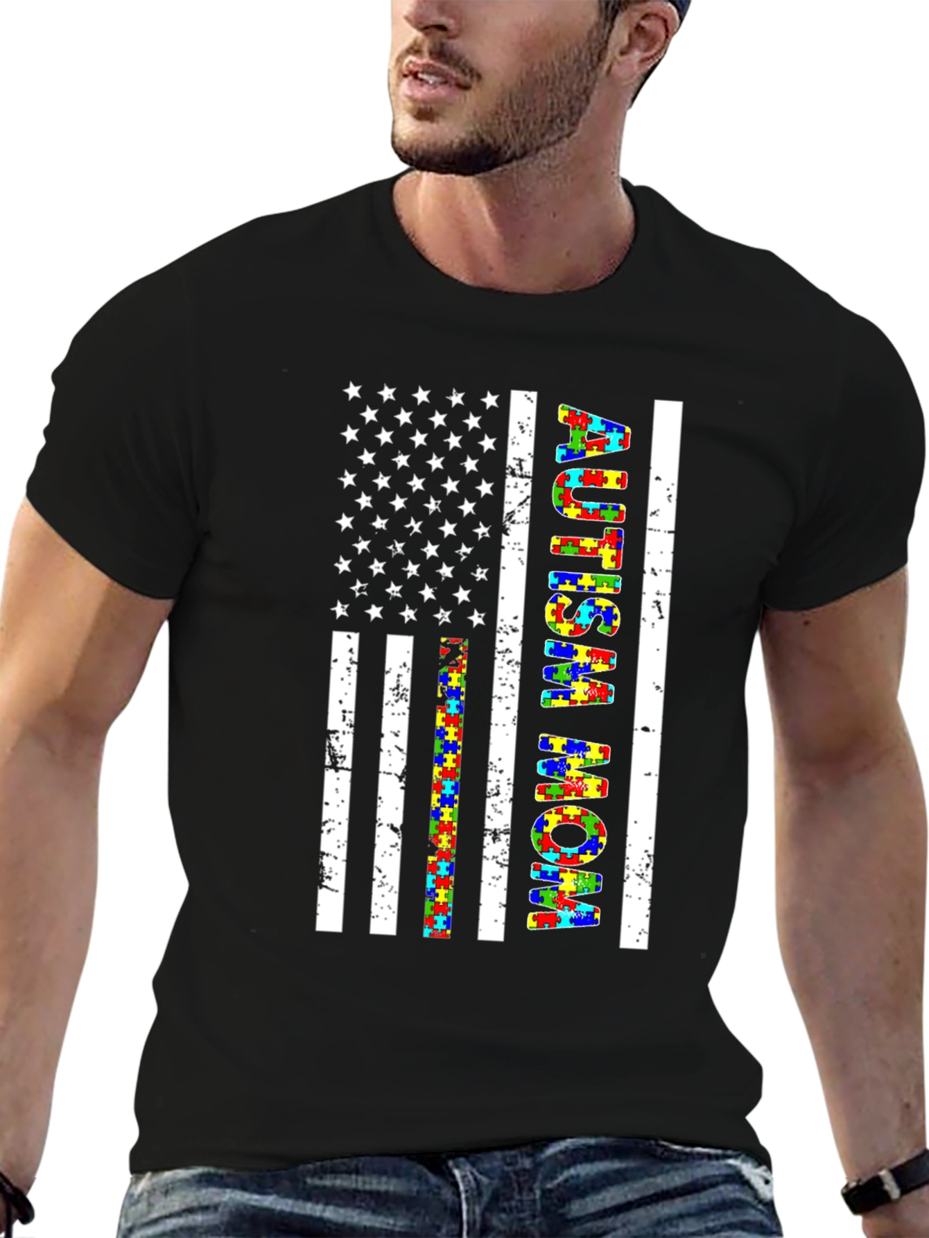 Autism Mom American Flag T-Shirt