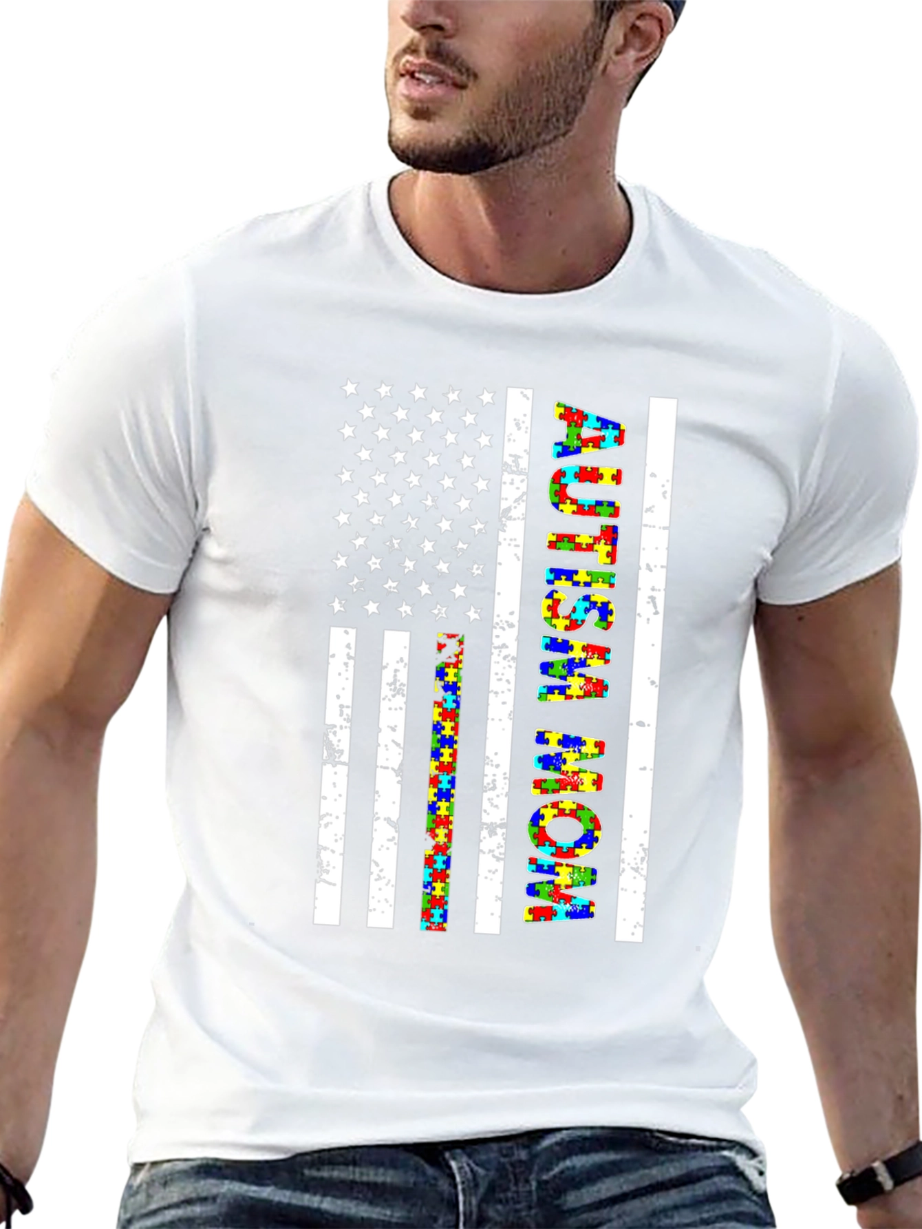 Autism Mom American Flag T-Shirt