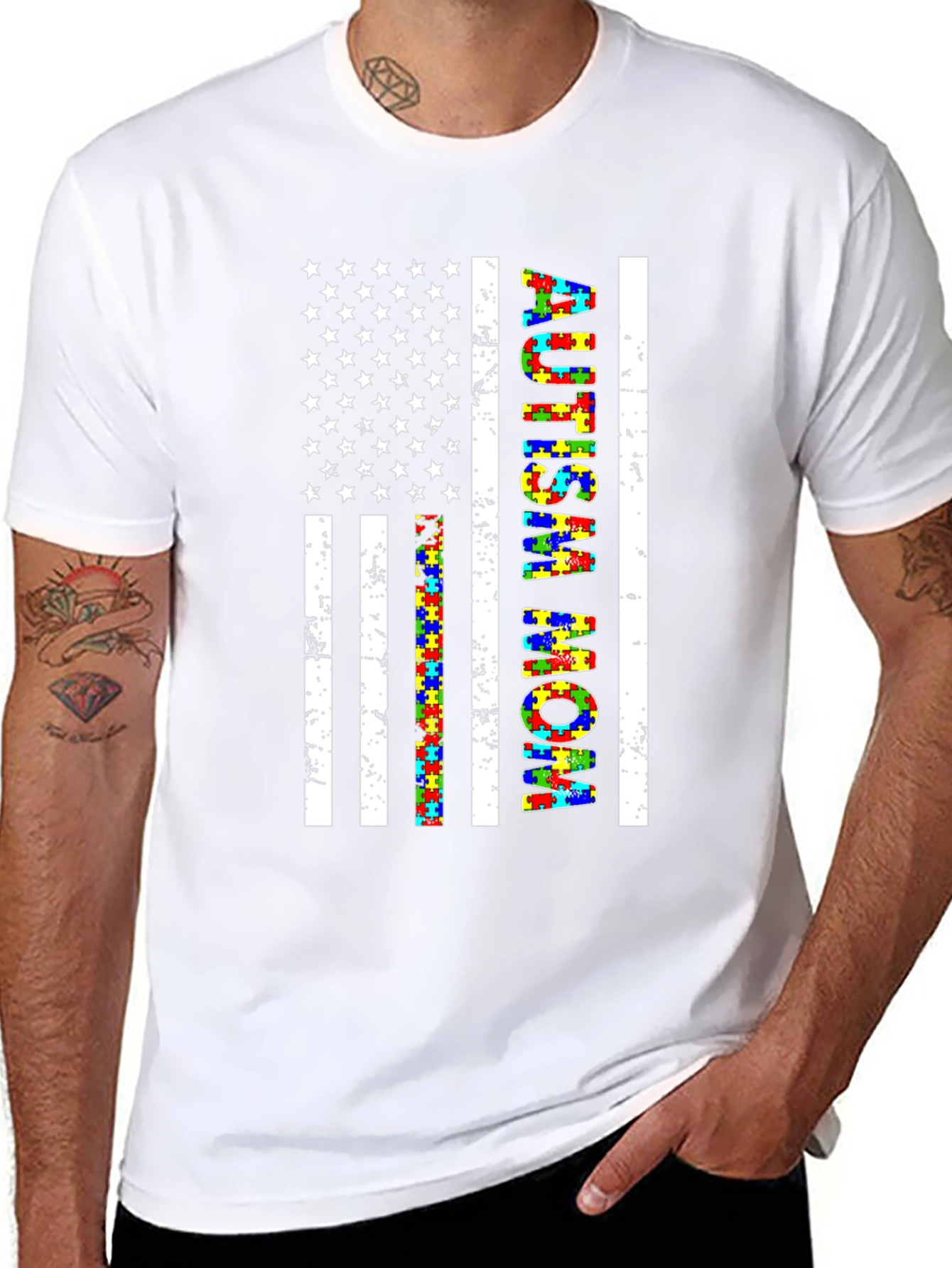 Autism Mom American Flag T-Shirt