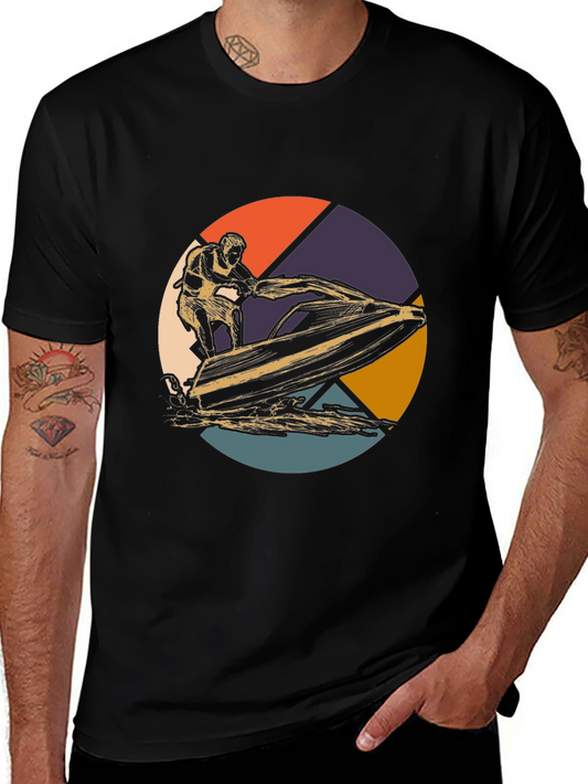 Jet Ski Retro Graphic Tee - Black Cotton T-Shirt