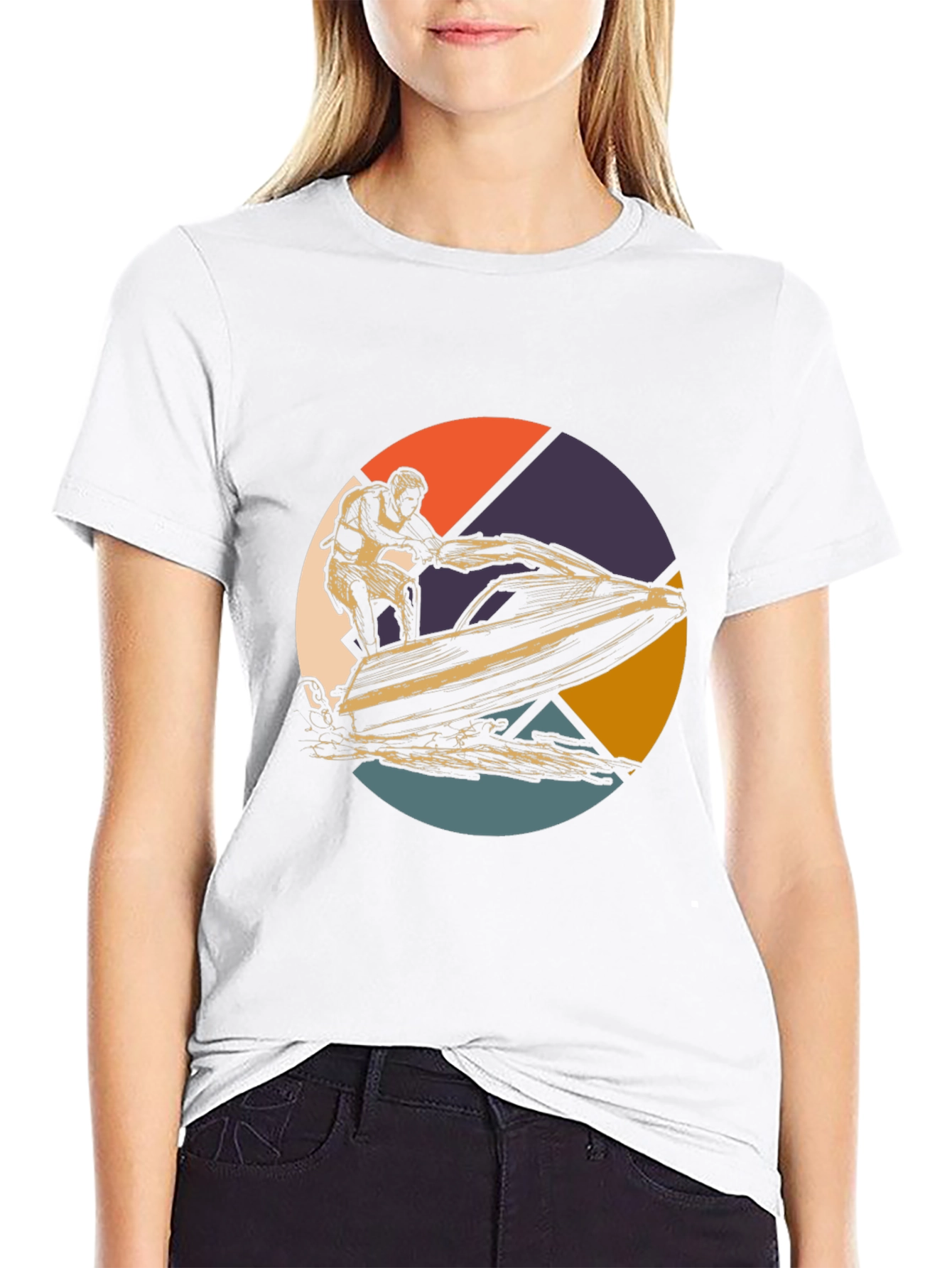 Jet Ski Retro Graphic Tee - Black Cotton T-Shirt