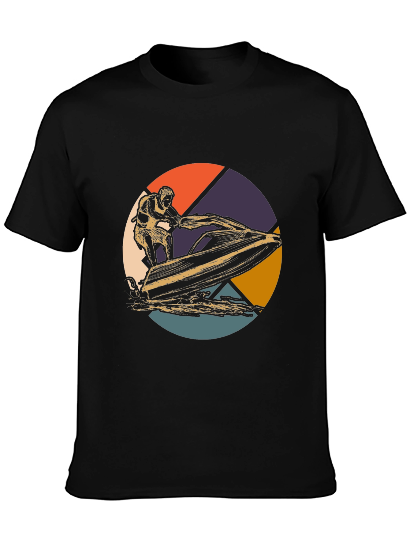 Jet Ski Retro Graphic Tee - Black Cotton T-Shirt