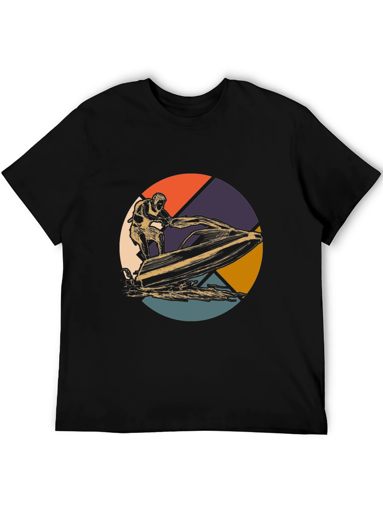 Jet Ski Retro Graphic Tee - Black Cotton T-Shirt