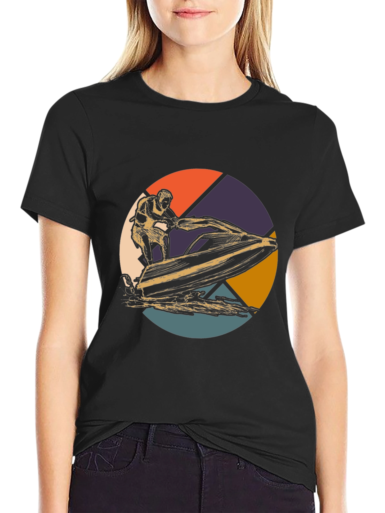 Jet Ski Retro Graphic Tee - Black Cotton T-Shirt