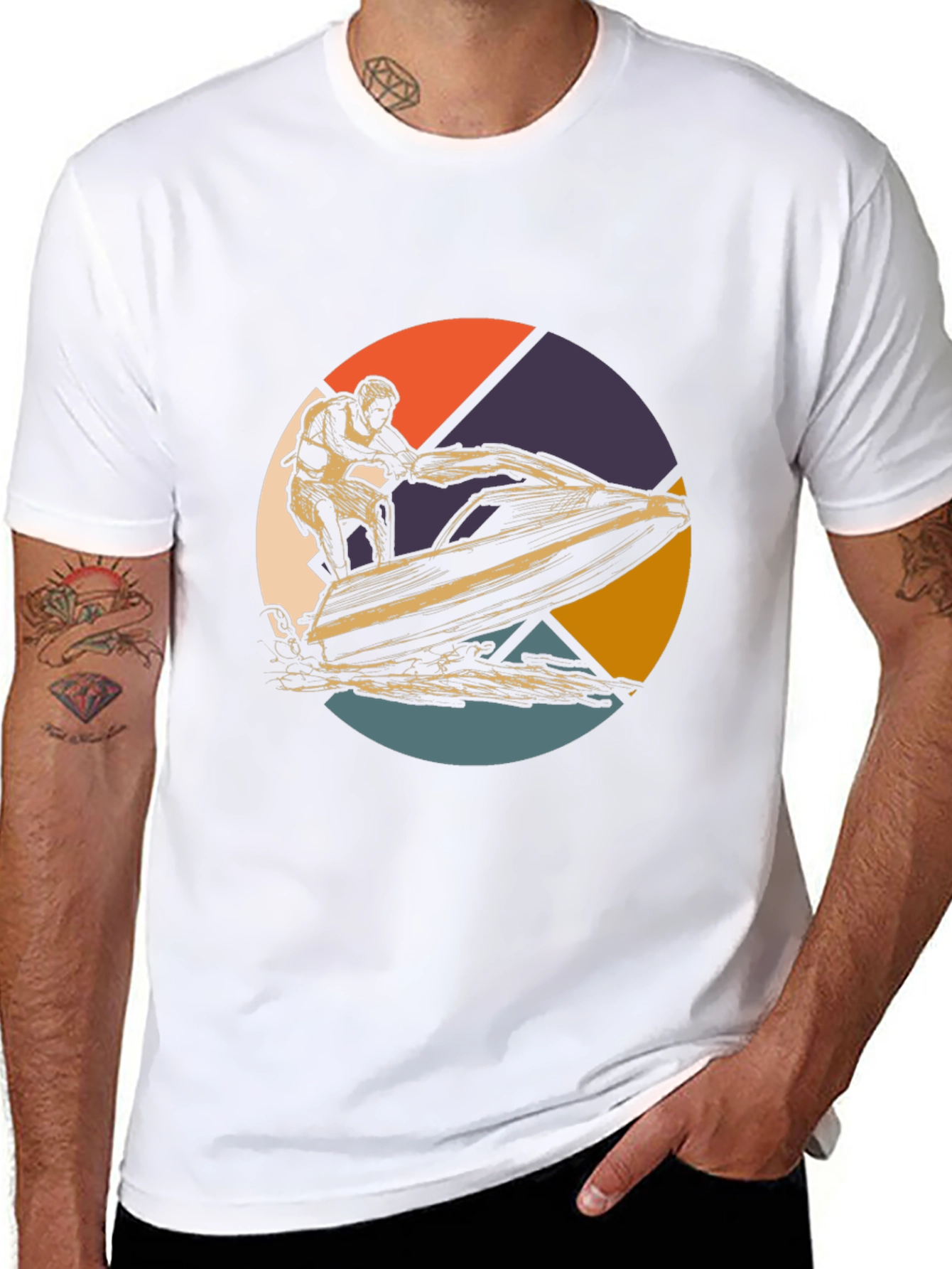 Jet Ski Retro Graphic Tee - Black Cotton T-Shirt