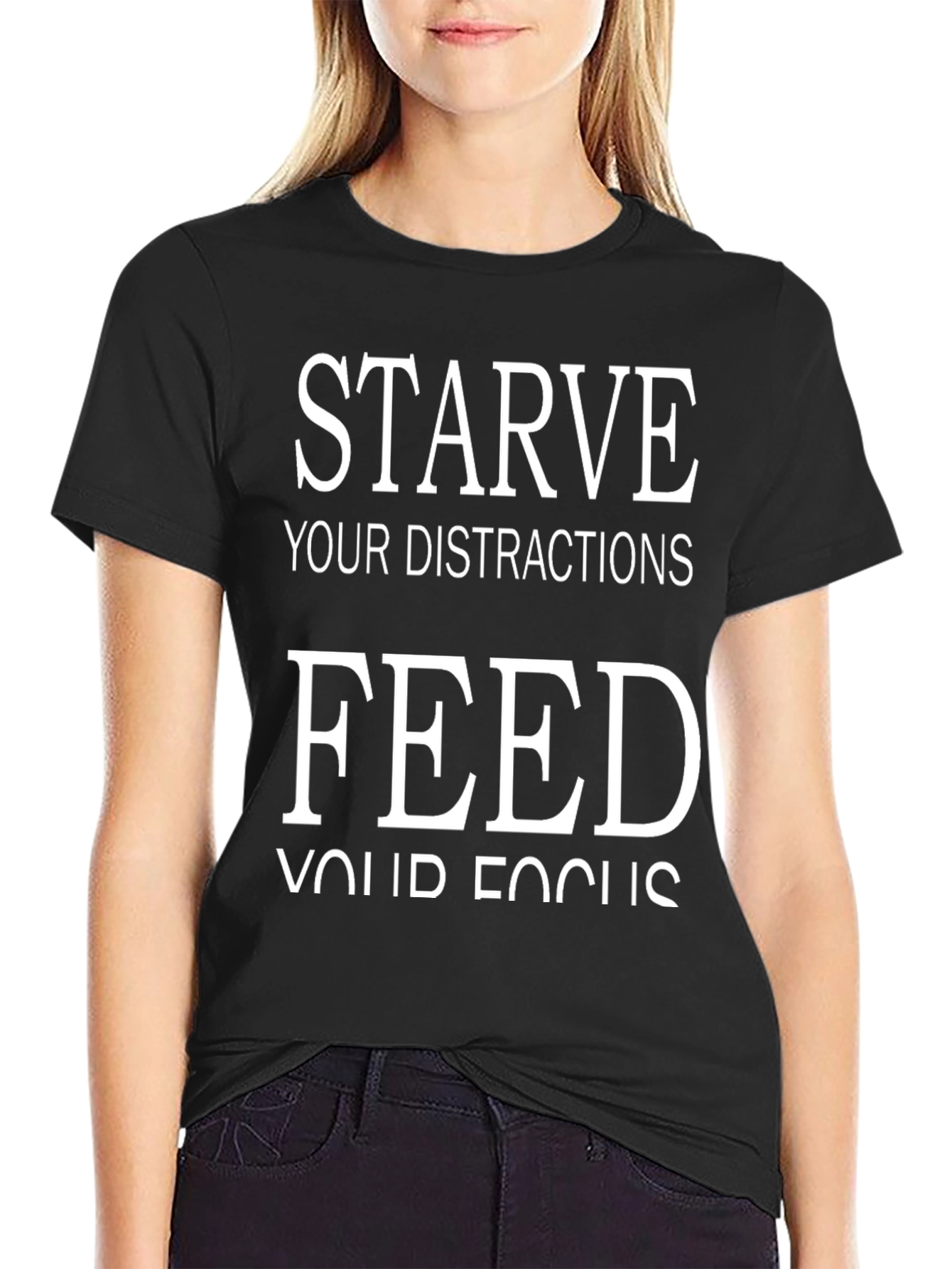 Starve Distractions Feed Focus Black Graphic Tee