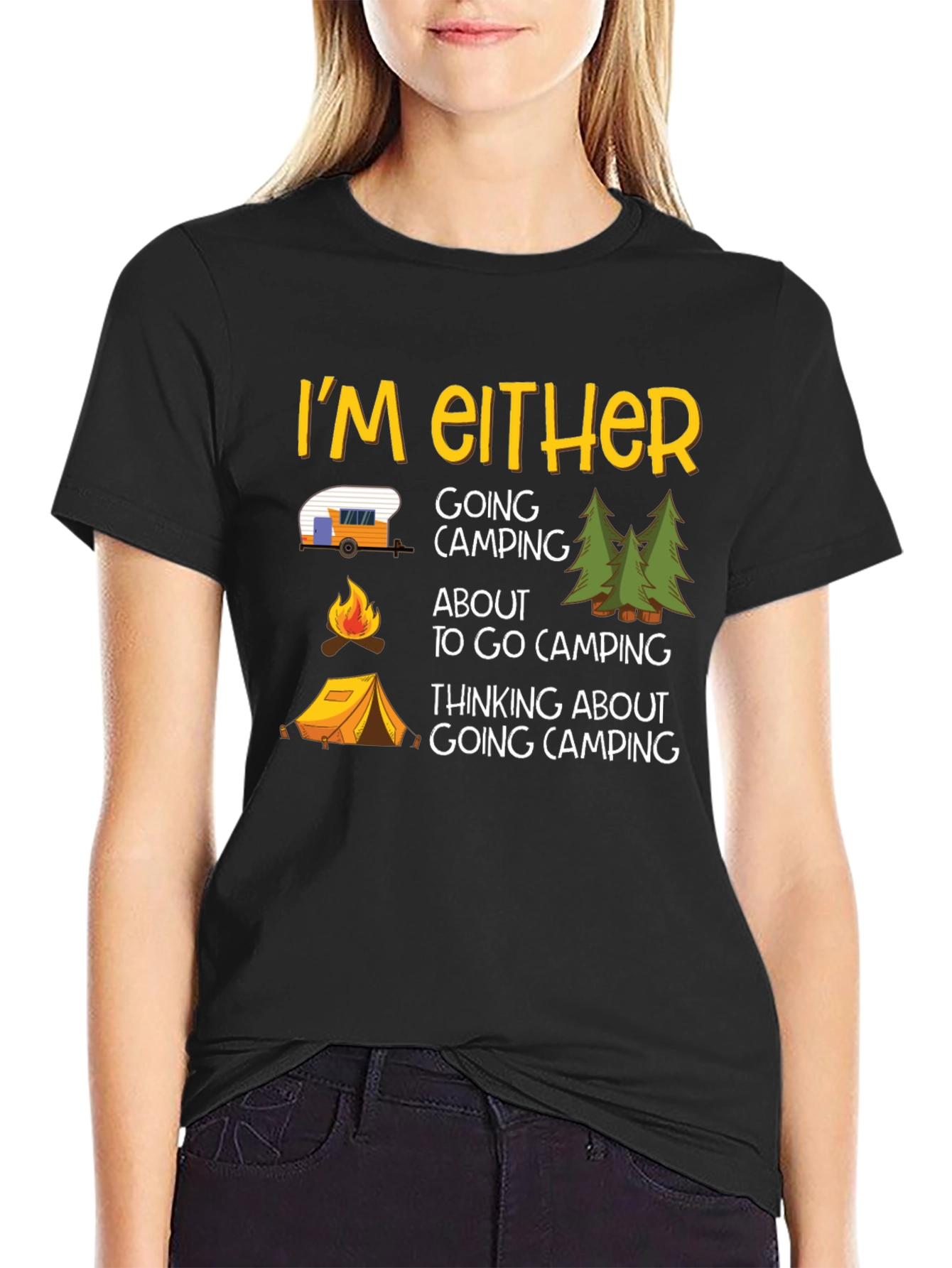 Camping Graphic Tee - Im Either Camping T-Shirt