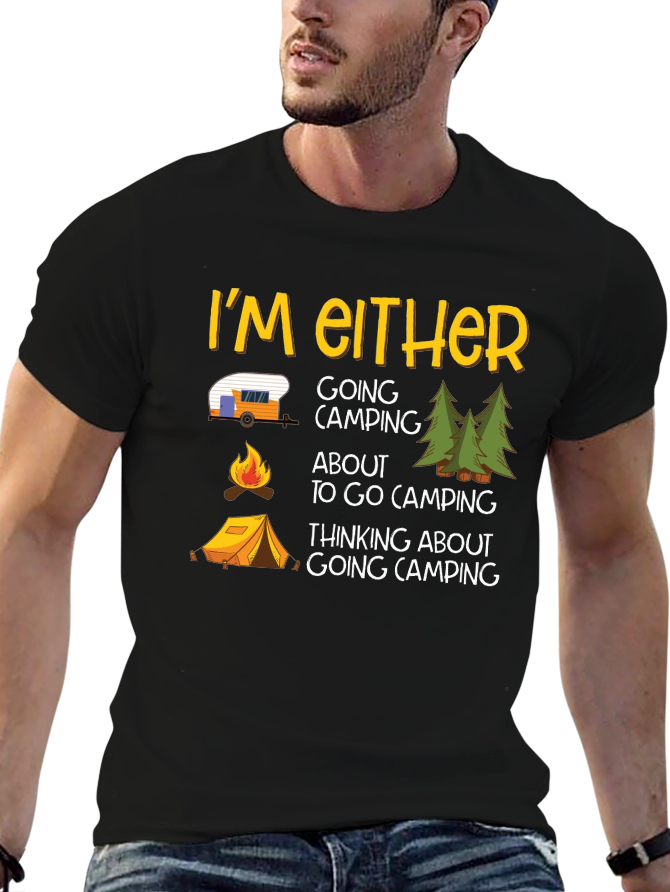 Camping Graphic Tee - Im Either Camping T-Shirt
