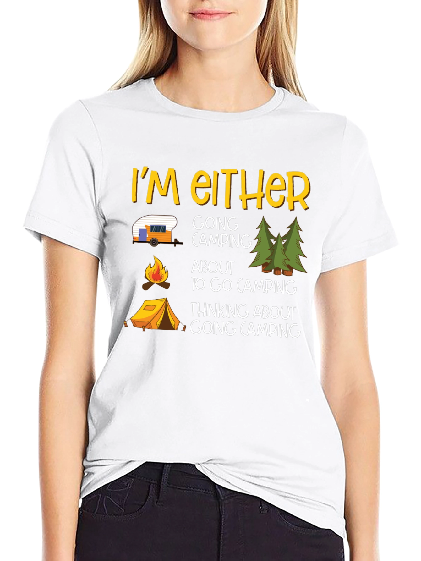 Camping Graphic Tee - Im Either Camping T-Shirt