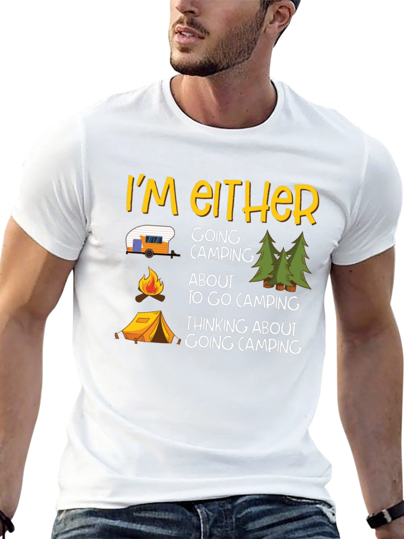 Camping Graphic Tee - Im Either Camping T-Shirt