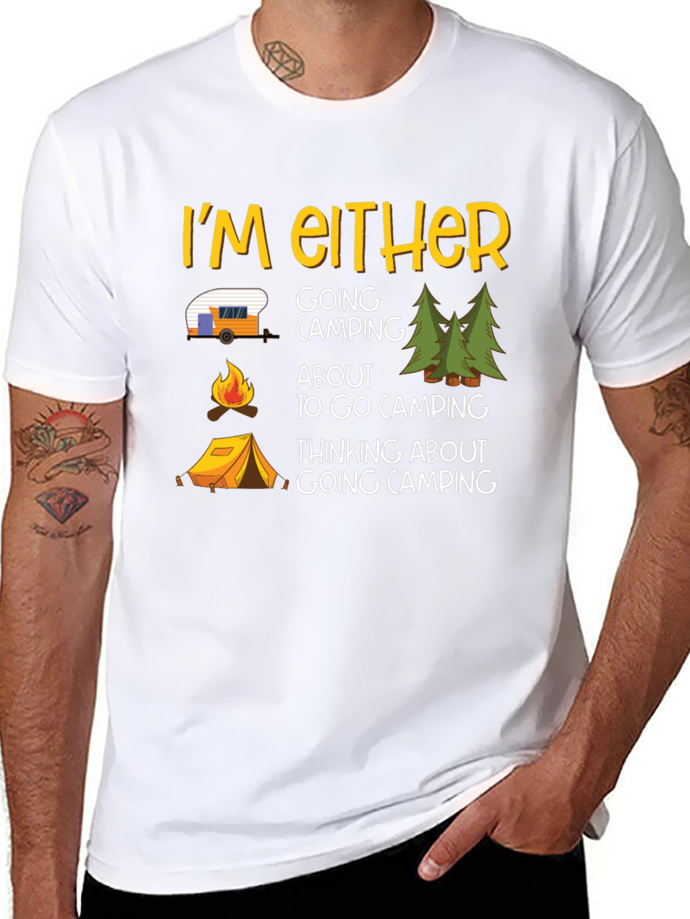 Camping Graphic Tee - Im Either Camping T-Shirt