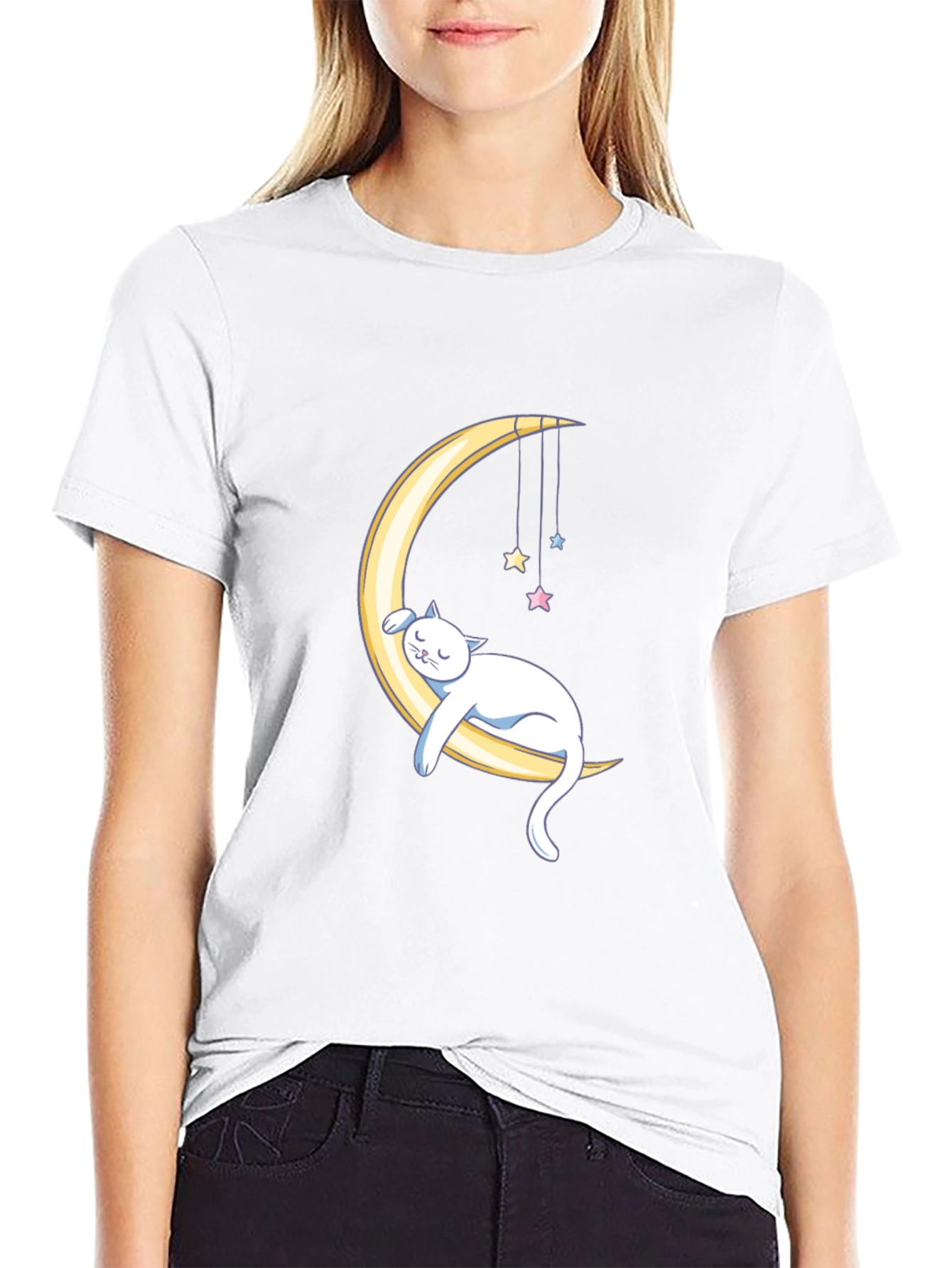 Dreamy Cat Moon Graphic T-Shirt