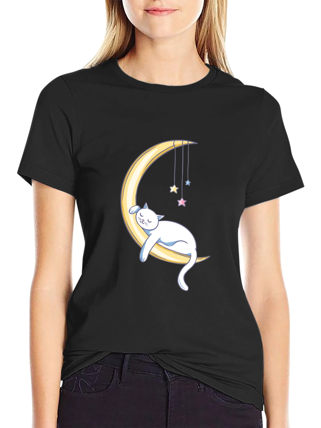 Dreamy Cat Moon Graphic T-Shirt