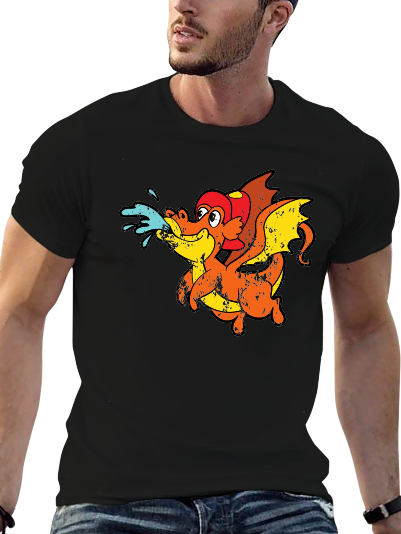 Dragon Firefighter Cartoon T-Shirt