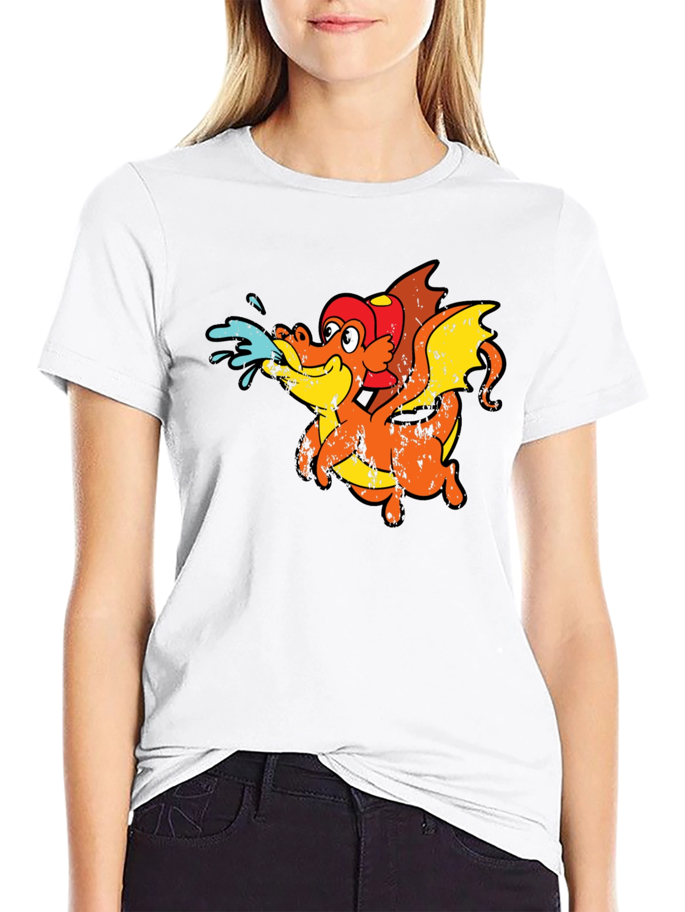 Dragon Firefighter Cartoon T-Shirt