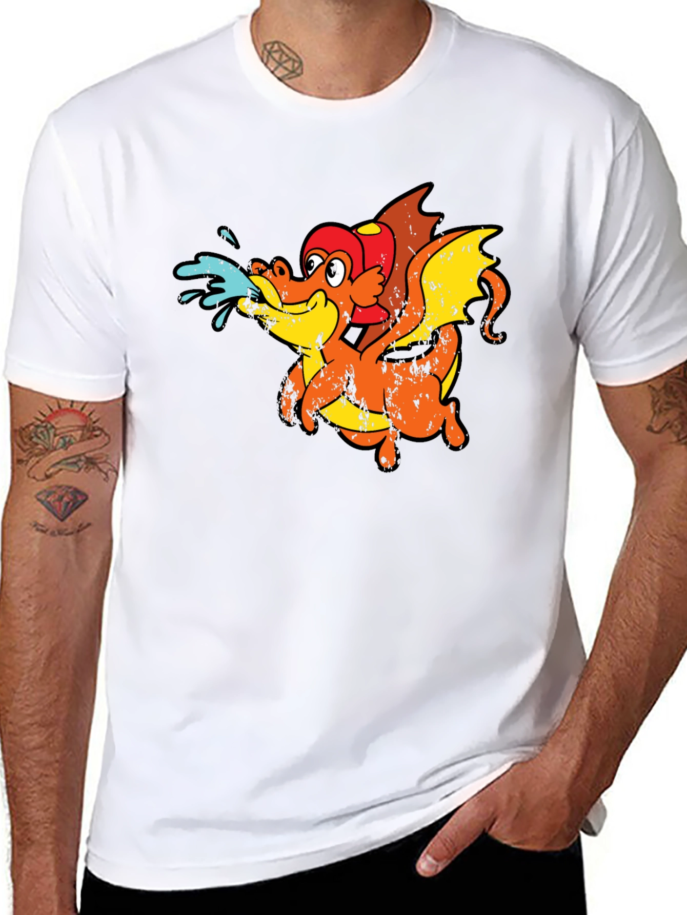 Dragon Firefighter Cartoon T-Shirt