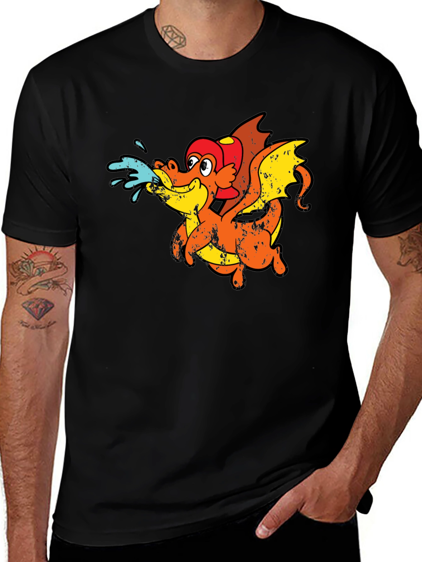Dragon Firefighter Cartoon T-Shirt