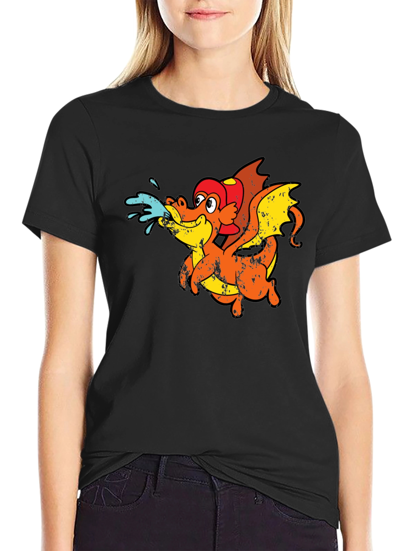 Dragon Firefighter Cartoon T-Shirt