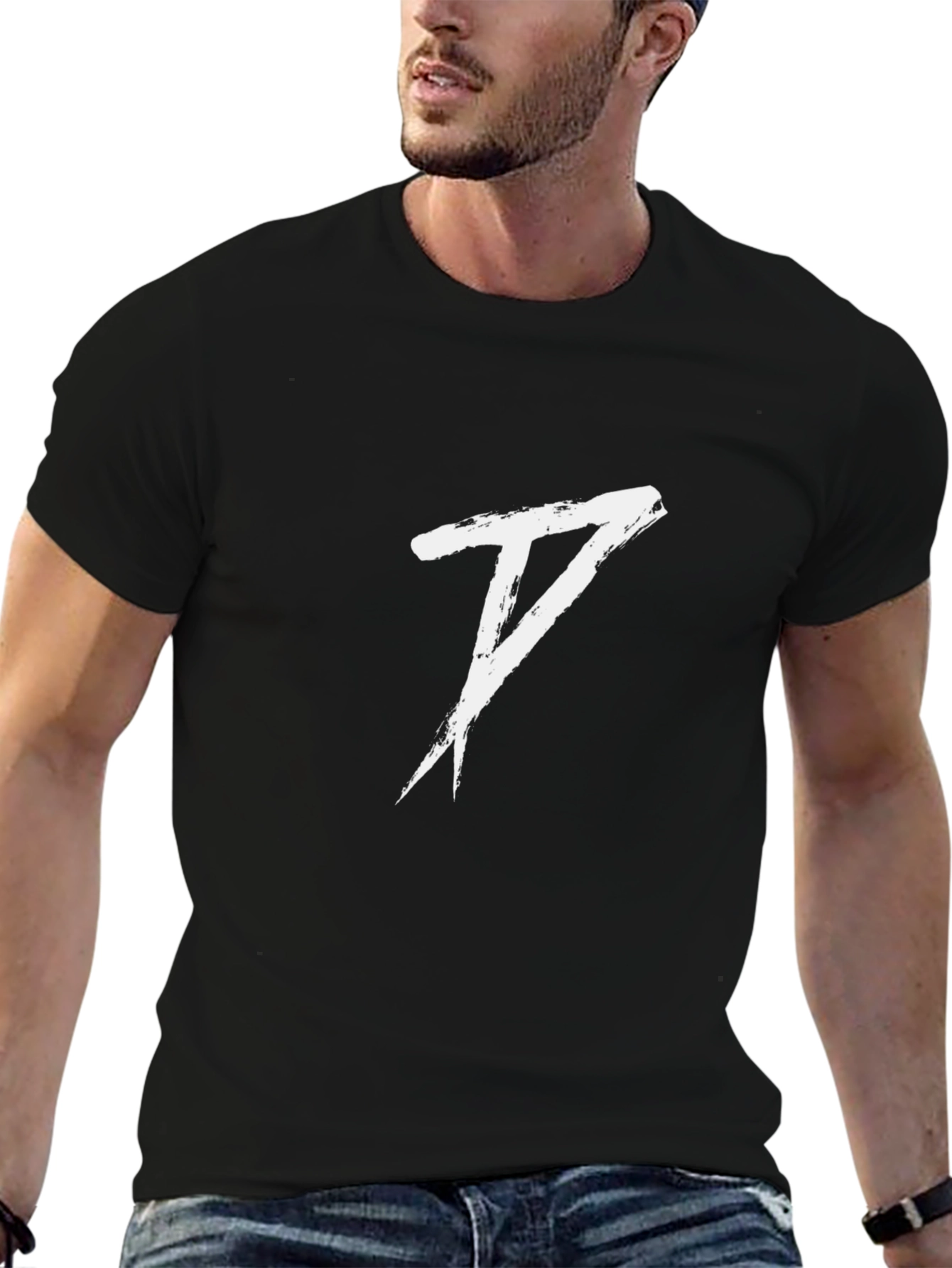 Mens Black Graphic Tee - Brush Stroke Design