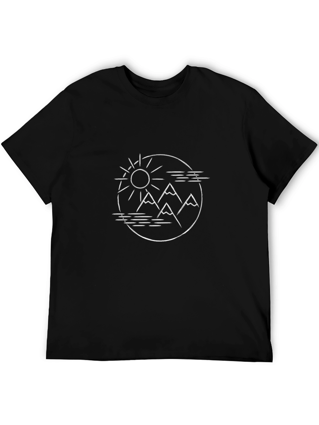 Minimalist Mountain & Sun Graphic Black T-Shirt