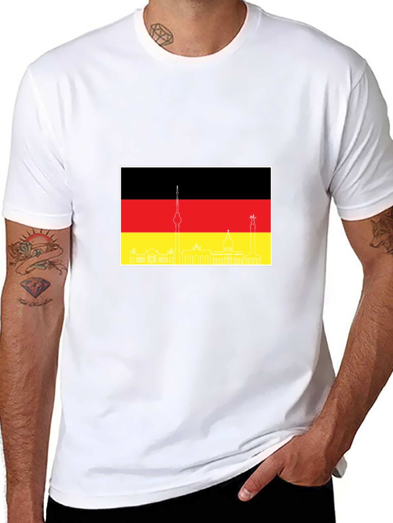 Berlin Skyline German Flag Mens Black T-Shirt
