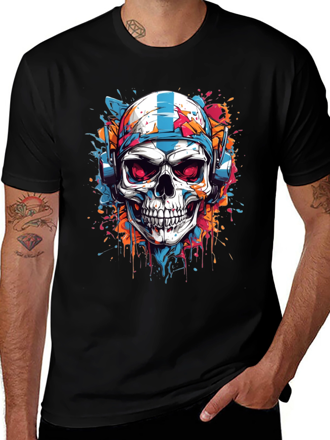 Skull Graphic Tee - DJ Skull with Headphones