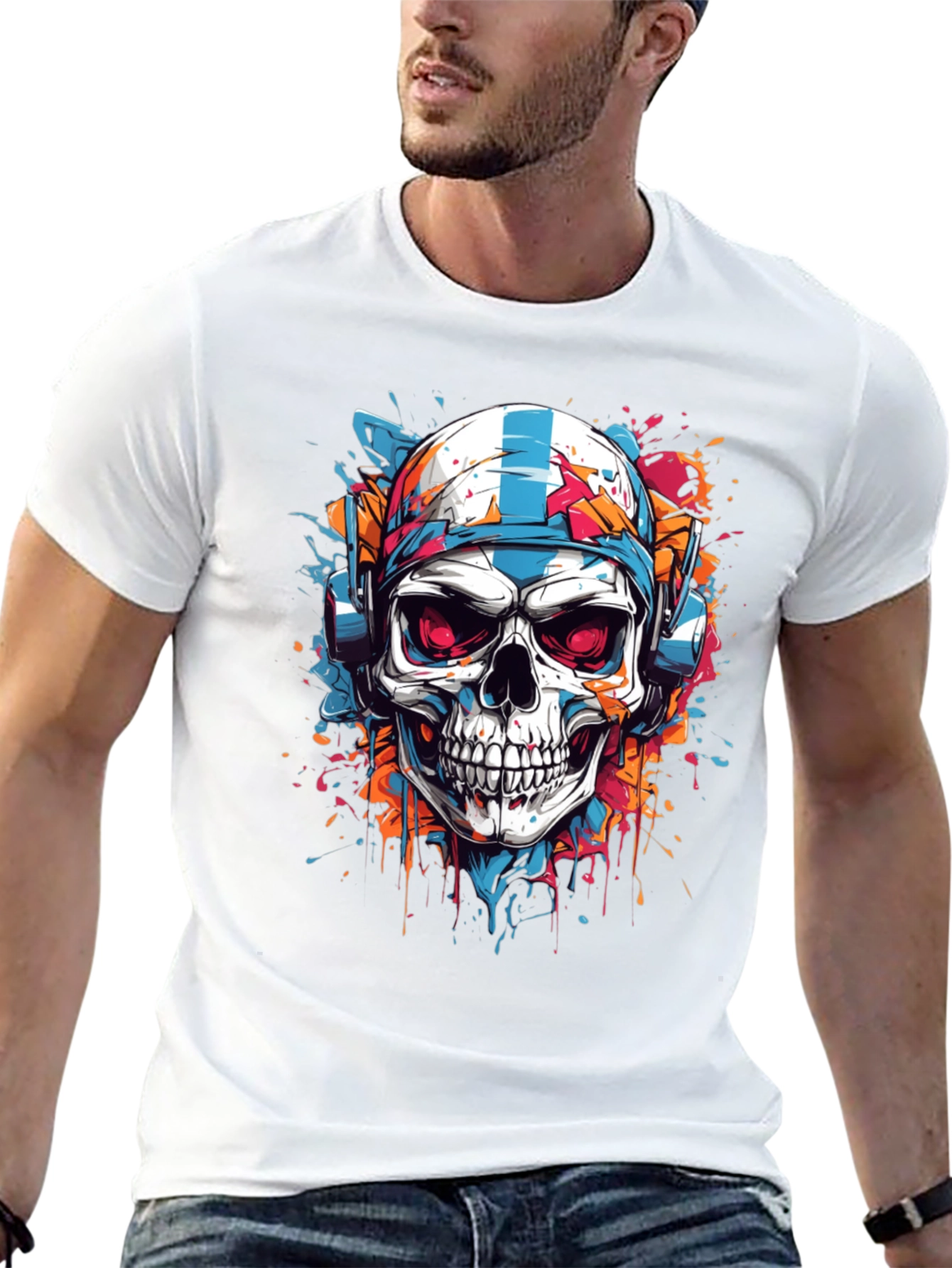 Skull Graphic Tee - DJ Skull with Headphones