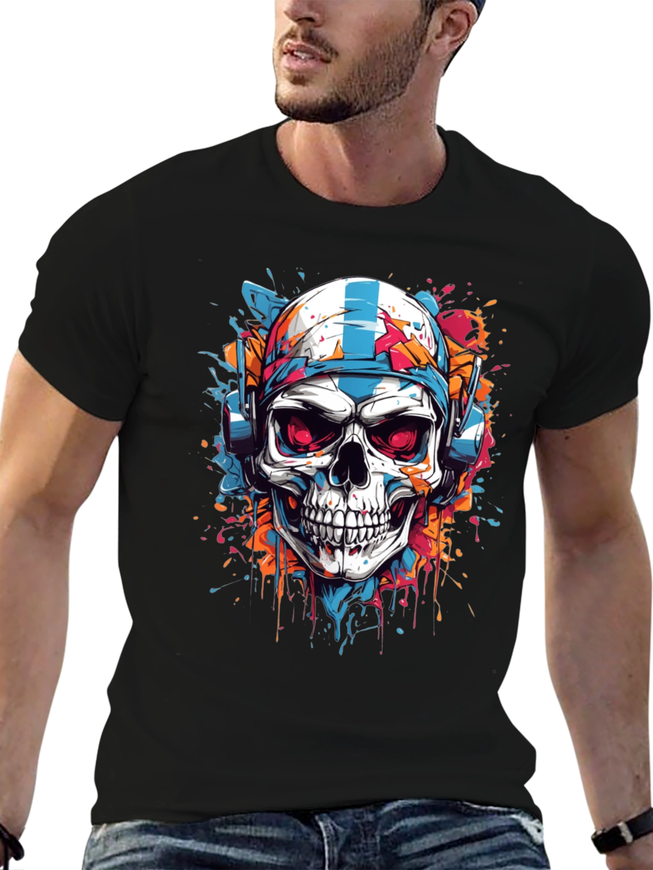 Skull Graphic Tee - DJ Skull with Headphones