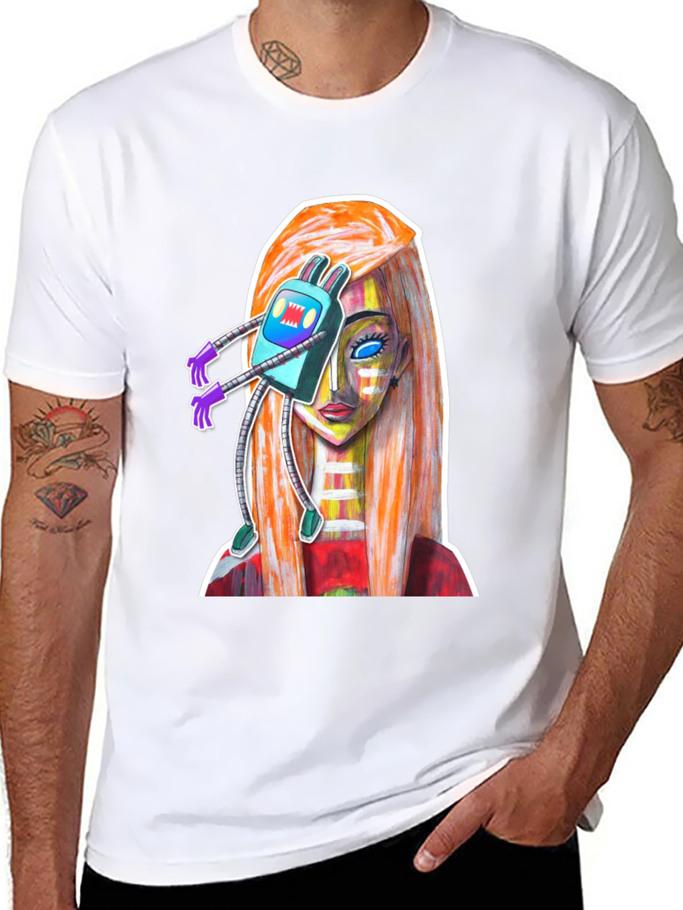 Abstract Robot Girl Graphic T-Shirt