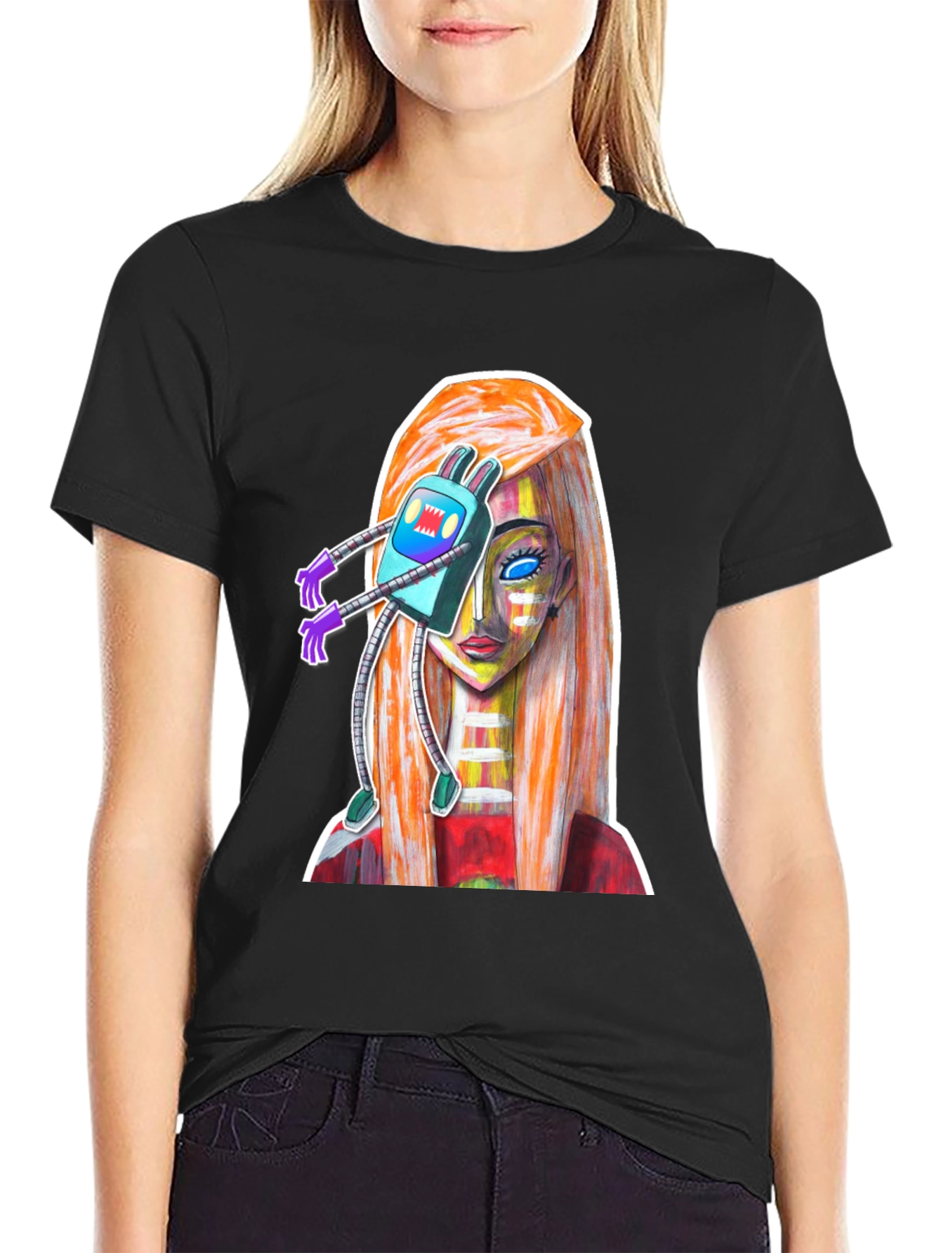 Abstract Robot Girl Graphic T-Shirt