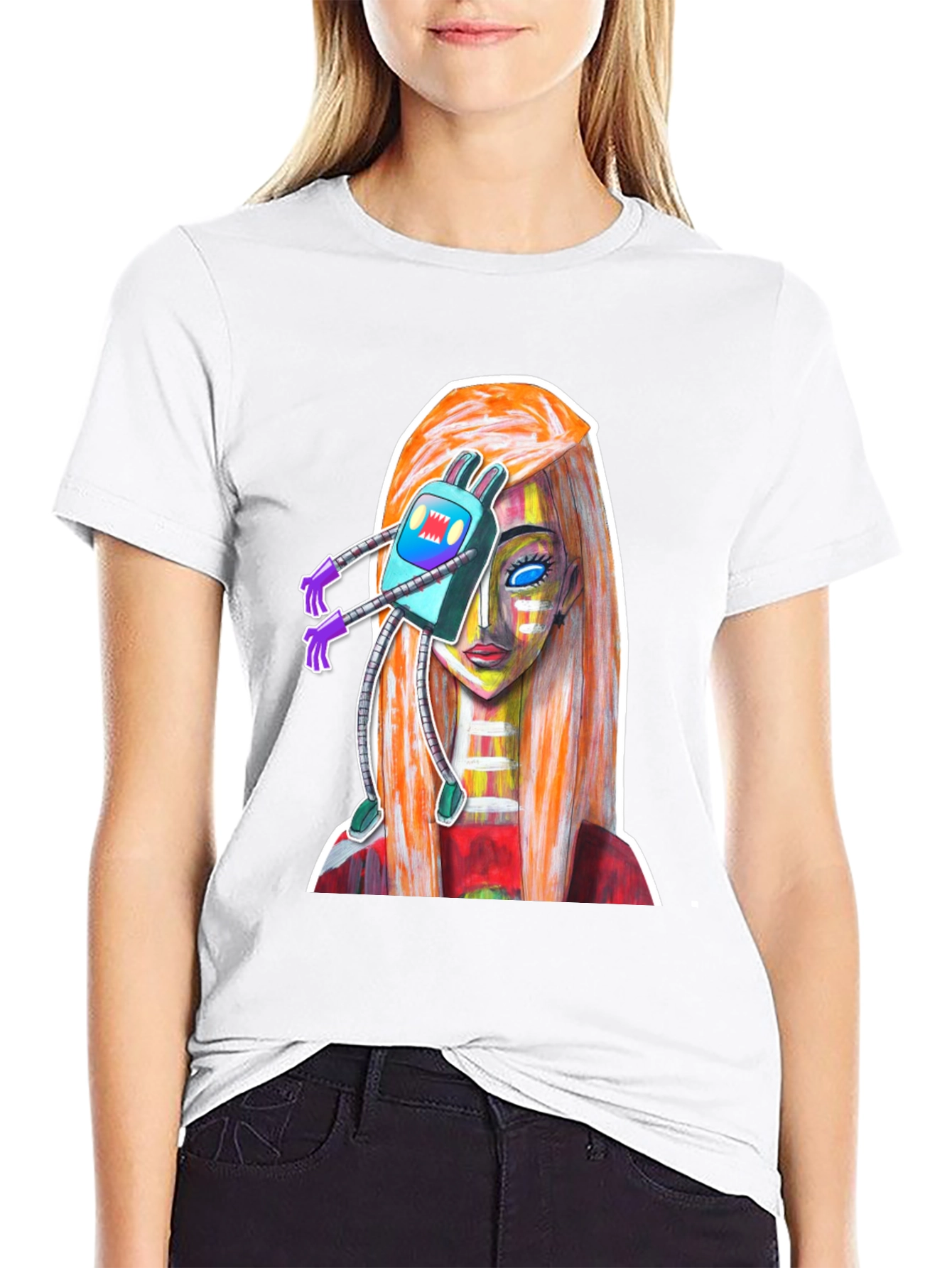 Abstract Robot Girl Graphic T-Shirt