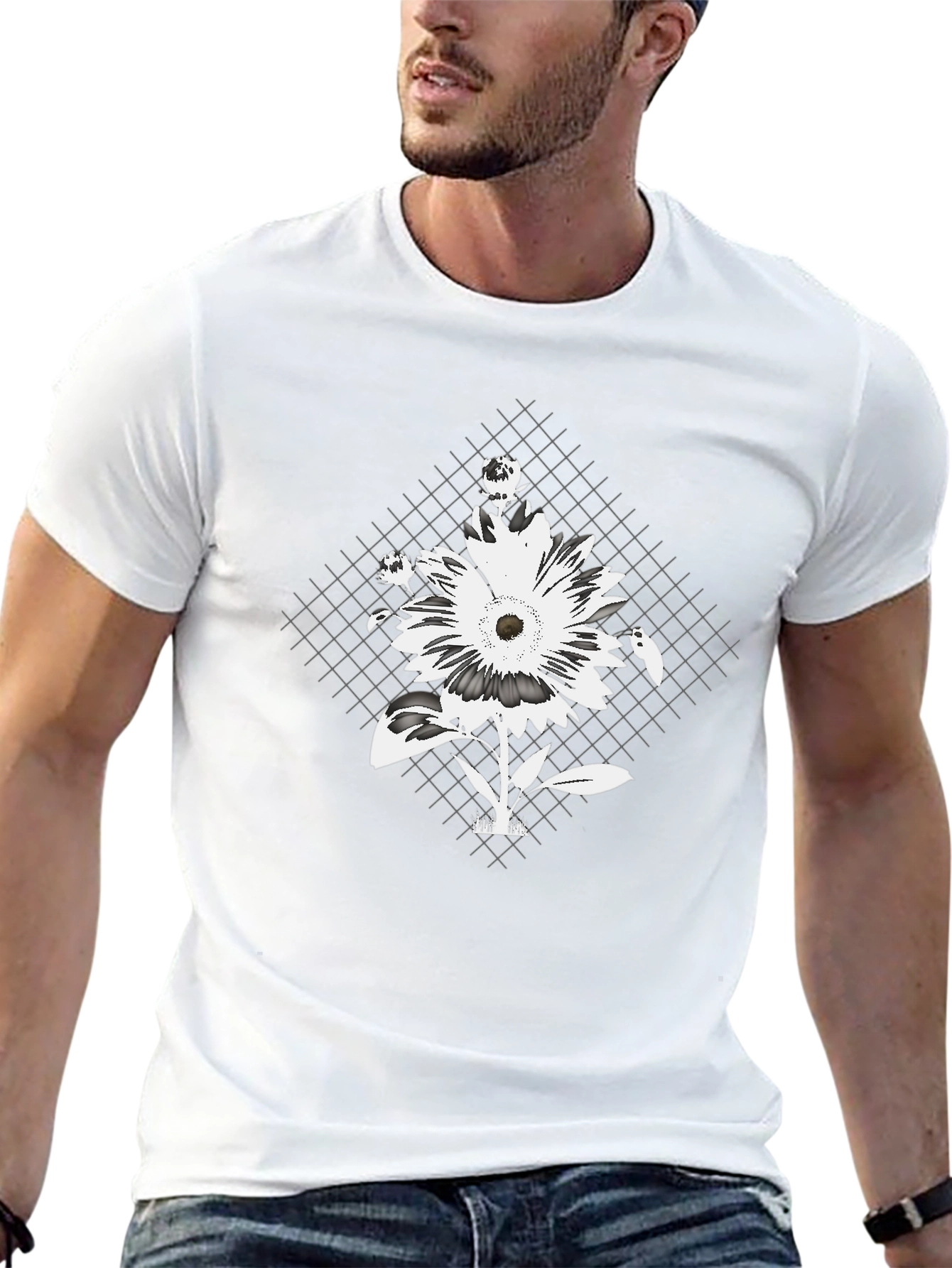 Floral Grid Graphic Tee - Black