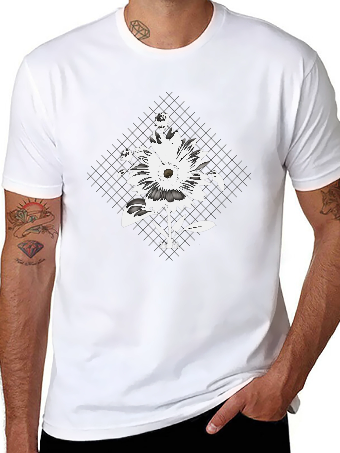 Floral Grid Graphic Tee - Black